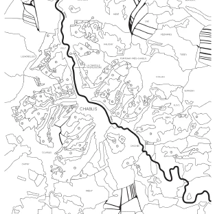 Colouring book page including Chablis village and Chabli appellation